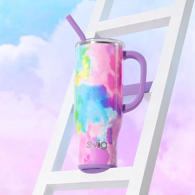 Swig Life 40oz Mega Mug, 40 oz Tumbler with Handle and Straw, Cup Holder Friendly, Dishwasher Safe, Extra Large Insulated Tumbler, Stainless Steel (Cloud Nine)