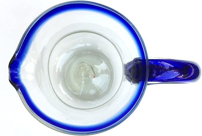 Cobalt Blue Rim 84 oz Tall Pear Pitcher, Recycled Glass, Lead-free, Toxin-Free (Pitcher)