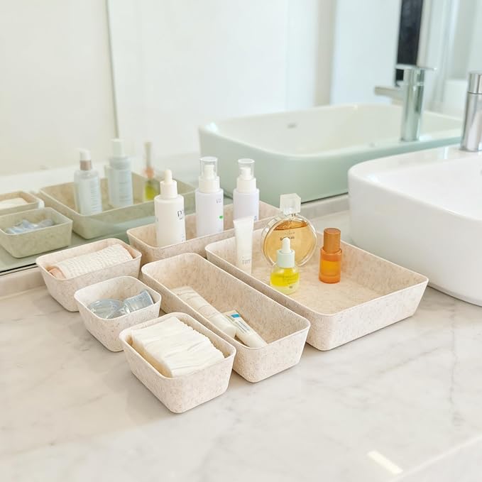 8-Piece Felt Drawer Organizer Set in 4-Sizes, Made from Eco-Friendly Material for Vanity, Makeup, Desk, Office, Kitchen, and Nightstand, Oatmeal