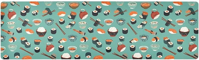 2-in-1 Table Runner Trivet for Hot Dishes Heat Resistant Hot Plate Mat Pad 39x12 Inch Waterproof Table Protector Trivets for Countertop Non Slip Decorative Teal Sushi
