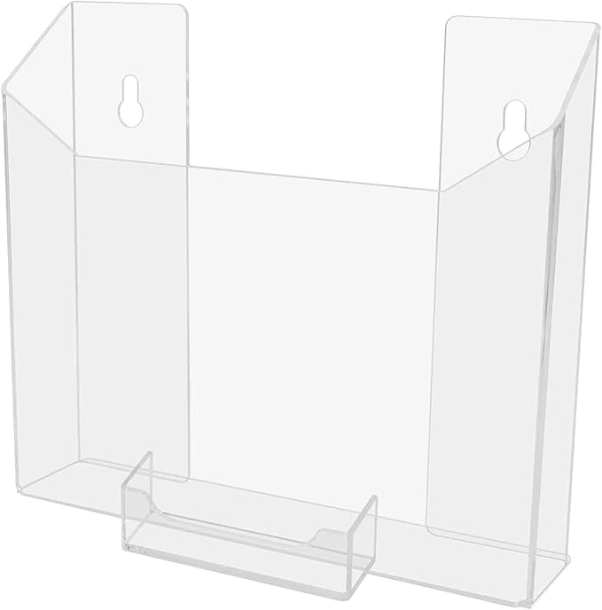 Marketing Holders 4 Pack Brochure Holder for 8.5" Wide Flyers and 3.5" x 2" Gift Cards Clear Acrylic Wall Mount Display Rack for Office Magazines and Catalogs Hanging Hardware Included