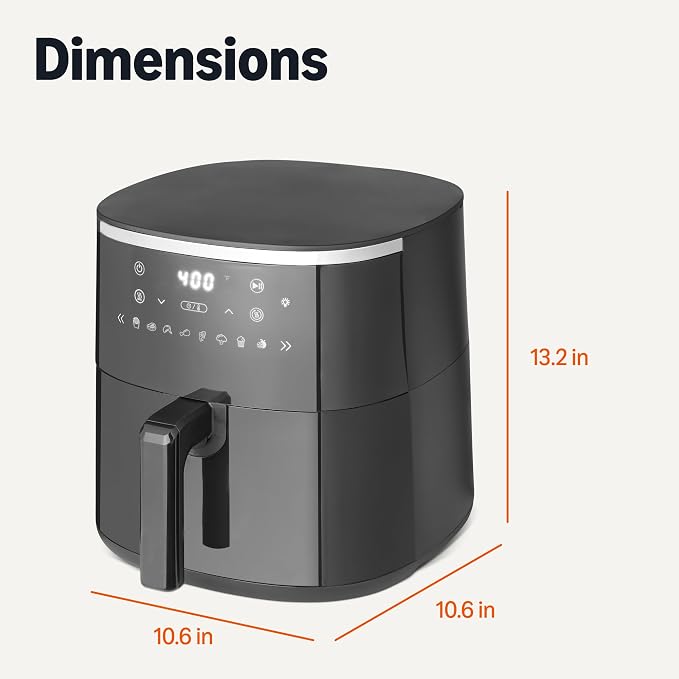 Amazon Basics 4.4-Quart Digital Air Fryer with Easy View Window, 8 Preset Menus, Digital Touch Controls, 140℉-400℉ Temperature Range, 1400W, Black