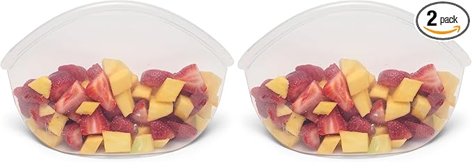 Food Huggers Hugger Bags Silicone Reusable Lunch & Snack Bag Durable Storage, BPA Free, Dishwasher & Freezer Safe, Stand-Up Resealable Produce Pouch | Large 30 fl oz, Clear (Pack of 2)