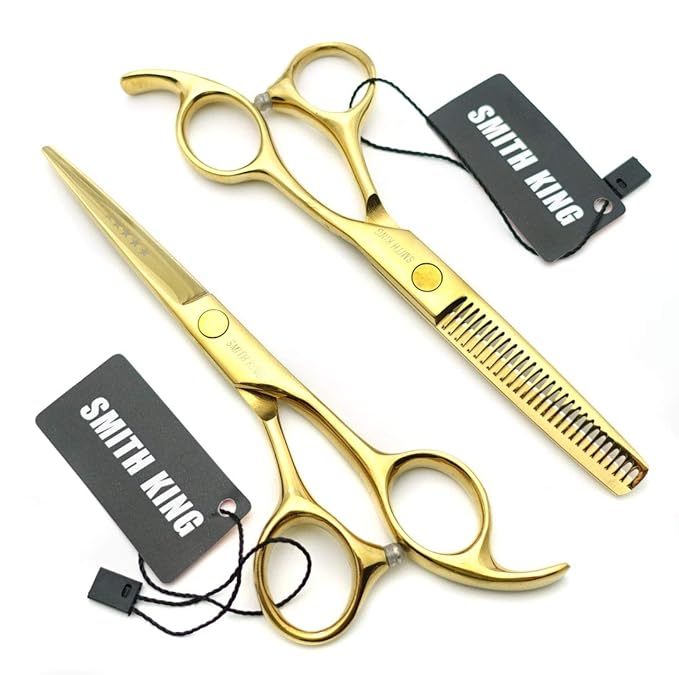 5.5 Inches Hair Cutting Scissors Set with Razor Combs Lether Scissors Case,Hair Cutting Shears Hair Thinning Shears for Personal and Professional (Gold)