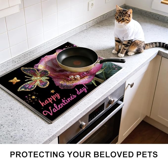 Stove Top Cover for Electric Stove 28.4 x 20.5 Inch Non Slip Stove Mat Oil Proof Valentine Rose Glass Cooktop Protector Kitchen Counter Mat
