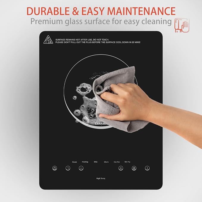TOPWISH Hot Plate Electric Single Burner Cooktop,Portabl Electric Stove | Small Stove Electric 1300W with LED Touch,Child Lock,110V Glass Countertop Burner for Cooking