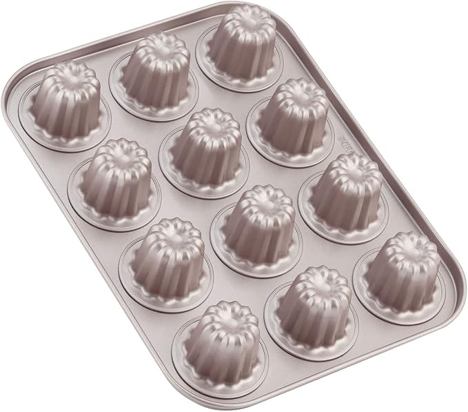 CHEFMADE Mini Canele Mold Cake Pan, 12-Cavity Non-Stick Mini Canele Muffin Bakeware Cupcake Pan for Oven Baking (Champagne Gold)