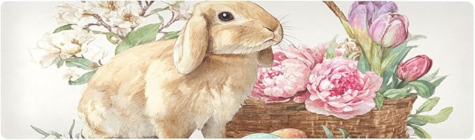 2 in 1 Table Runner Trivet for Hot Pots and Pans Heat Resistant Non Slip Waterproof 39 x 12 Inch Decorative Table Protector for Kitchen Countertop Easter Bunny Eggs Flowers