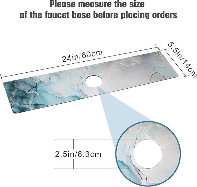 Sink Faucet Absorbing Mat, 2 Pack Drying Mat Around Faucet Sink Splash Guard Behind Faucet Sinkmat For Kitchen Bathroom Island Rv 24 * 5.5 Inch (60 * 14 cm)