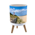 Trash Can with Lid Barnegat Lighthouse Sand Beach Fence New Jersey Press Top Round Small Garbage Bin with Wooden Legs Waste Basket for Kitchen Bedroom Nursery 7L/1.8 Gallon