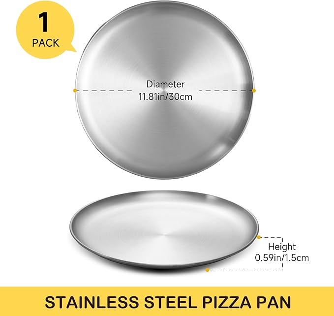 12 Inch Pizza Pan for Oven Stainless Steel Baking Sheet Round Plates for Cake Pie and Salad Pizza Steel Tray Oven Dishwasher Safe & Easy Clean(1 Pack)