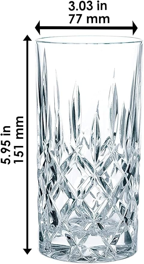 Nachtmann Noblesse 13 oz Crystal Glass Long Drink, Set of 4 – 6" Cut Crystal Lead-Free Highball Glasses for Cocktails, Sparkling Drinks & Beverages – Machine-Made Barware for Tabletop Use