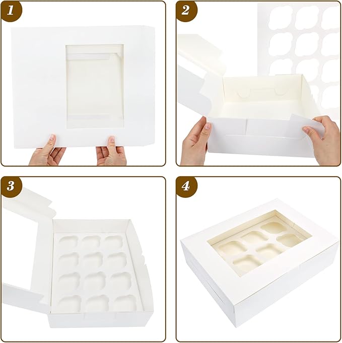 Moretoes Cupcake Boxes, 13x10x3.5 Inches 30pcs 12 Count Bakery Boxes with Window and Inserts to Fit Muffins, for Birthday Holiday Party Bakery Supplies