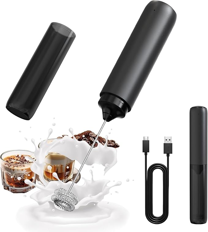 Rechargeable Milk Frother, Handheld Coffee Frother Wand Drink Mixer with Cover, Electric Whisk Coffee Mixer for Matcha Lattes Cappuccino Hot Chocolate