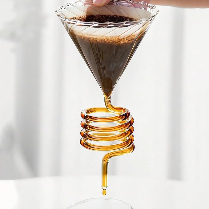 Glass Spiral Coffee Dripper – V60 Pour Over Coffee Maker, Spiral Design Coffee Dripper for Drip Coffee Pour Over & Travel Filter Coffee