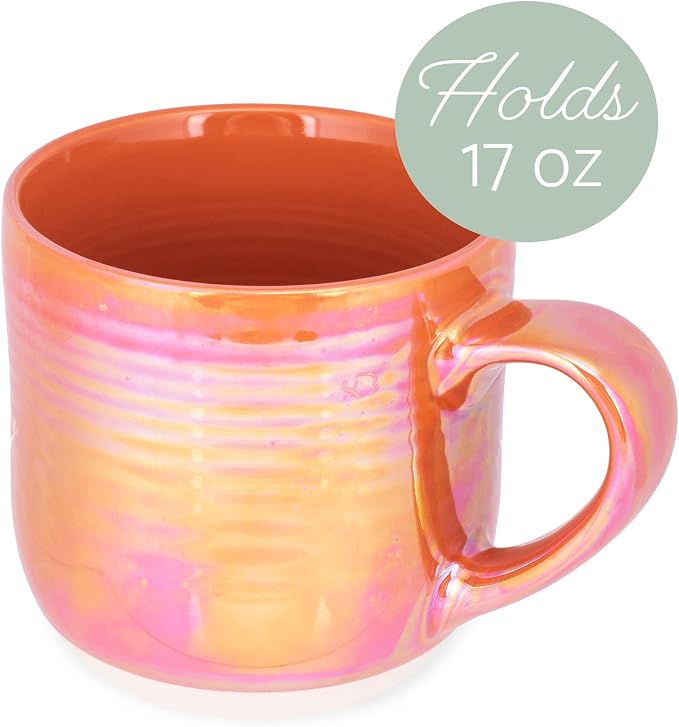 Elanze Designs Glossy Reactive Glaze Large 17 Fluid Ounce Everyday Kitchen Food Grade Ceramic Stoneware Coffee Mug Cup with Comfort Curved Handles, Set of 4, Burnt Orange