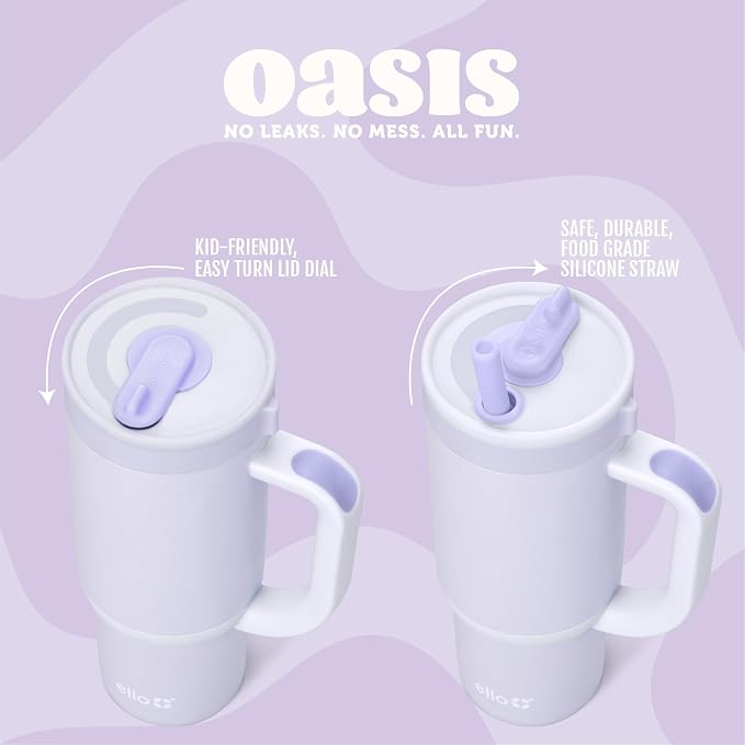 Ello Oasis 14oz Stainless Steel Toddler Tumbler with Handle & Retracting Straw, 100% Leakproof, Double-Wall Vacuum Insulated, Kids Water Bottle for School, BPA Free, Dishwasher Safe, Dinos