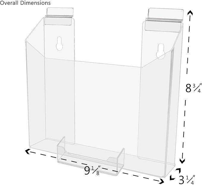 Marketing Holders 6 Pack Slatwall 8.5" Wide Brochure Holder for Documents and 3.5" x 2" Business Cards Clear Acrylic Space Saving Display Rack in Retail Stores and Offices No Assembly Required