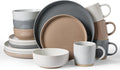 Famiware Milkyway Stoneware Dinnerware Sets with Mugs, Service for 4 (16pcs), Plates and Bowls Sets, Scratch Resistant, Microwave and Dishwasher Safe Dishes Set, Multi-color