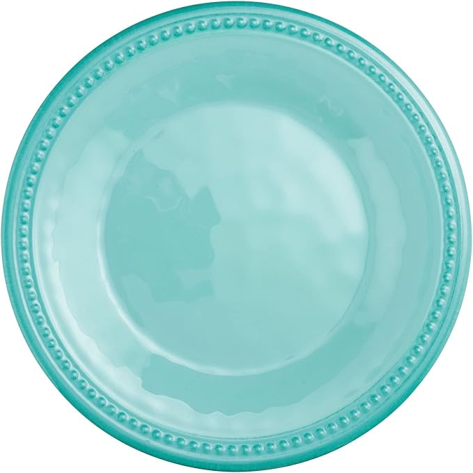 UPware 12 Piece Beaded Melamine Dinnerware Sets, Outdoor Dishes Set, Plates and Bowls Sets, Service for 4, Aqua Blue