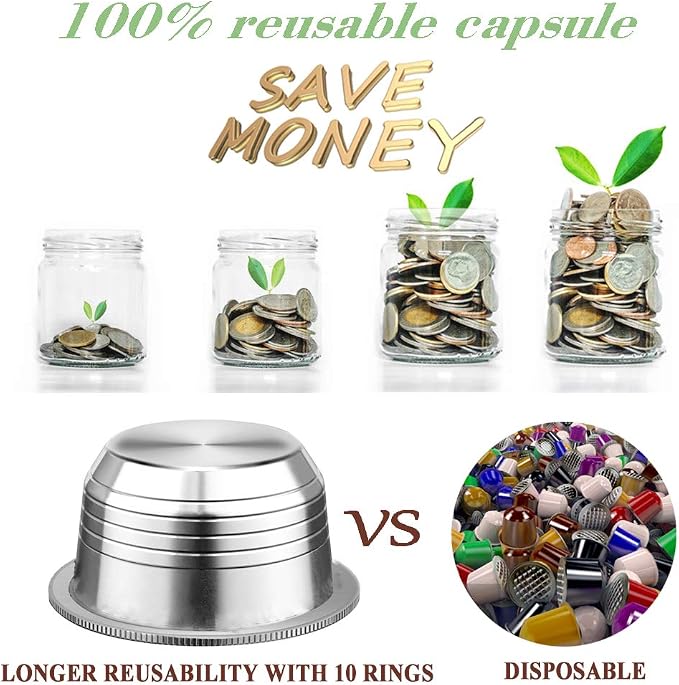 CAPMESSO Stainless Steel Reusable Coffee Capsule, Metal Refillable Coffee Pod Compatible with Nespresso Vertuoline GCA1/ENV135/ENV150/BNV420 (8OZ(Coffee Cup)+10 Silicone Rings)