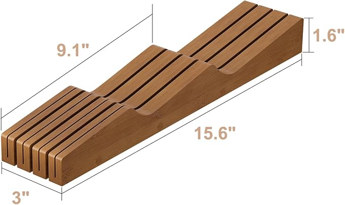 In-Drawer Knife Block Organizer - Bamboo Wood Drawer Knife Organizer-Protecting Knife Organizer Block (Not Included) (Brown, 7 Knives Dock)