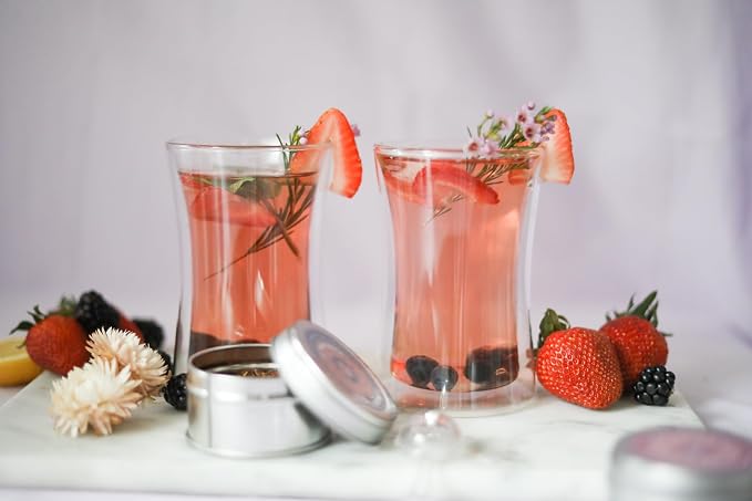 Teabloom Modern Insulated Turkish Tea Glasses - Set of 6 Double Walled Glass Teacups (6 oz / 177 ml)