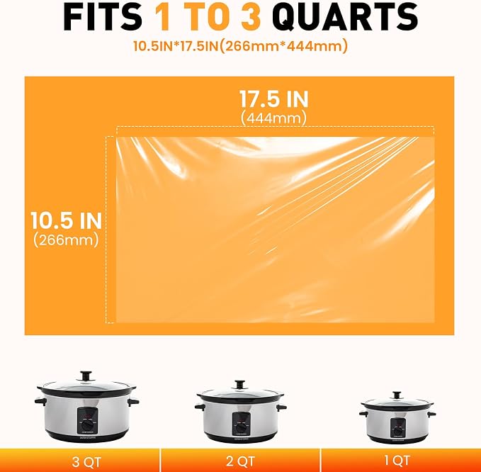 60 Pack Slow Cooker Liners, Small Size 10.5"x 17.5" Cooking Bags Disposable Pot Liners, Plastic Slow Cooker Bags Fits 1-3 Quarts, BPA Free, Suitable for Oval & Round Pot