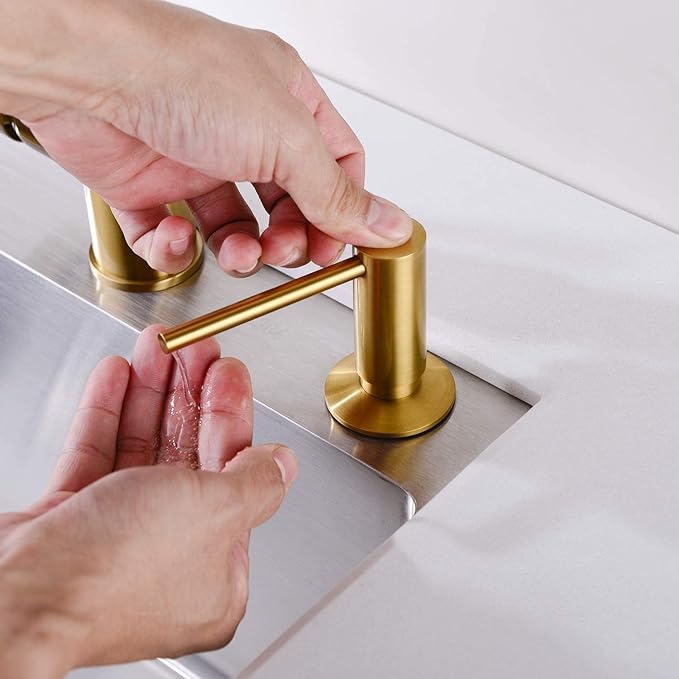 Gold Kitchen Soap Dispenser,Sold Brass Gold Soap Dispensers for Kitchen Sink,Commercial Liquid Dish Dispensers,Built in Kitchen Sink Soap Dispenser