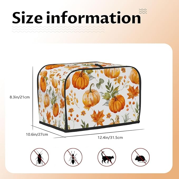 Pumpkin Thanksgiving Watercolor 4 Slice Toaster Cover Dust And Fingerprint Bread Maker Cover Bakeware Protector Washable Appliance Covers Kitchen Accessories For Home Kitchen Women Gift