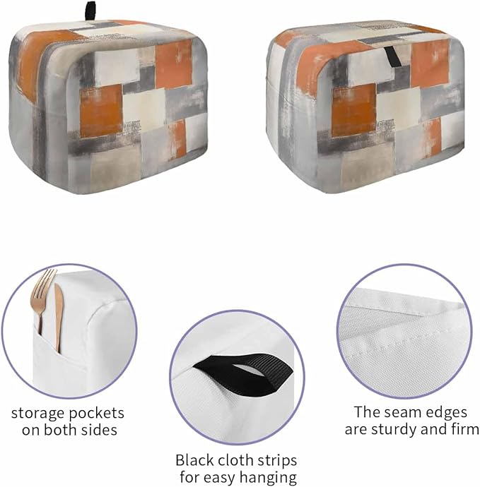 Burnt Orange Grey Toaster Cover 2 Slice, Oil Painting Modern Dustproof Bakeware Oven Protector with Top Hook, Abstract Art Waterproof Small Kitchen Appliance Toasters Dust Cover, 11"x6"x8"