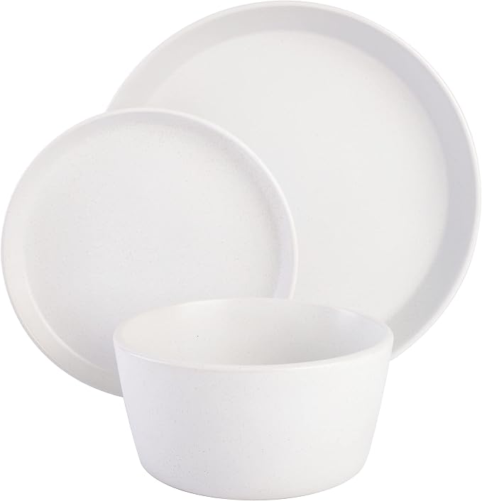 Gibson Soho Lounge Sofia Coupe Stoneware Dinnerware Set, Service for 4 (12pcs), White w/Speckle