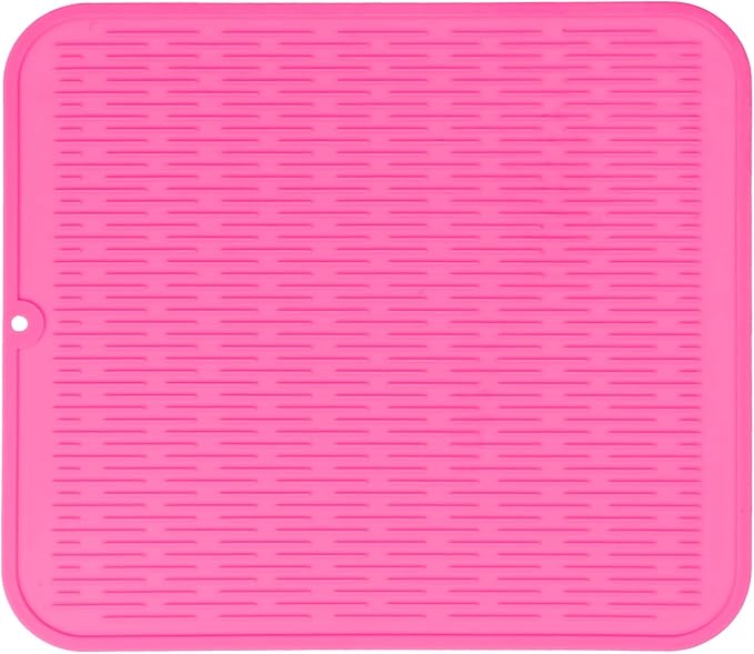 MicoYang Silicone Dish Drying Mat for Multiple Usage,Easy clean,Eco-friendly,Heat-resistant Silicone Mat for Kitchen Counter or Sink,Refrigerator or Drawer Liner Rose XL 18 inches x 16 inches