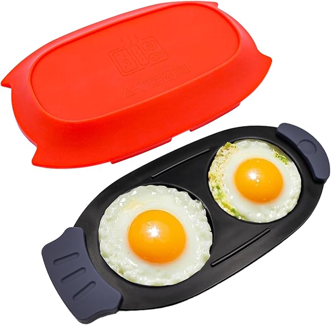 Microwave Egg Cooker for 2 Eggs - Microwave Egg Poacher & Fryer for Breakfast Sandwiches, Quick Breakfast Maker, Nonstick, Dishwasher Safe, BPA-Free, Portable for Home, Travel & RV (Orange red)