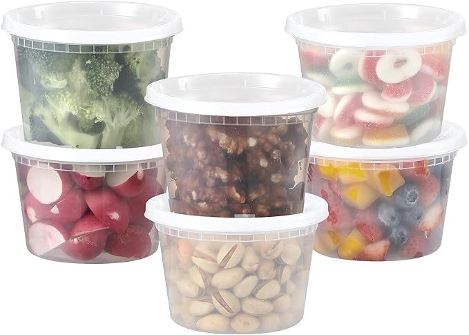 AOZITA 64 Sets 16 oz Plastic Deli Containers With Lids, Airtight Food Storage Containers, Freezer/Dishwasher/Microwave Safe, Takeout Meal Prep Storage