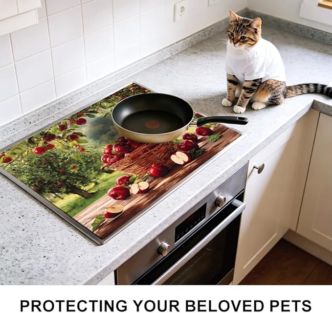 Stove Top Cover for Electric Stove 28.35 x 20.47 Inch Non Slip Stove Mat Apple Orchard Basket Glass Cooktop Protector Kitchen Counter Mat