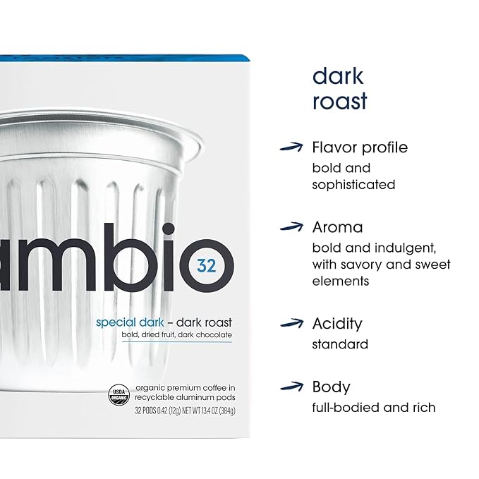 Cambio Roasters Special Dark Roast Organic Coffee Pods - The Only Organic Recyclable Aluminum Coffee Pods, Small Batch Roasted, Keurig® Compatible, Lower Acid, Bold Flavor, Lasting Freshness, 10 Count