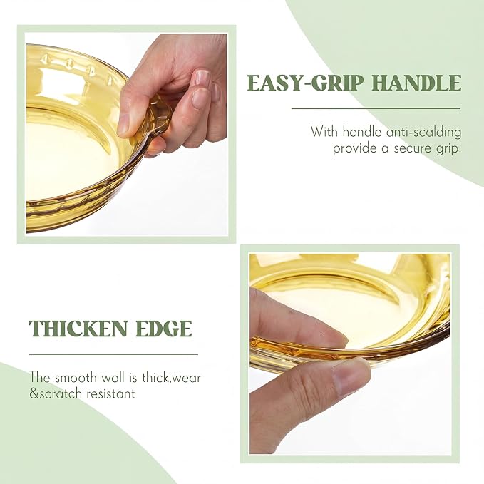 Uiifan 4 Packs 6 Inches Mini Glass Pie Pan for Baking 11.6 oz Amber Pie Plate with Handles Round Glass Dish for Baking and Serving, Snacks, Salads, Desserts