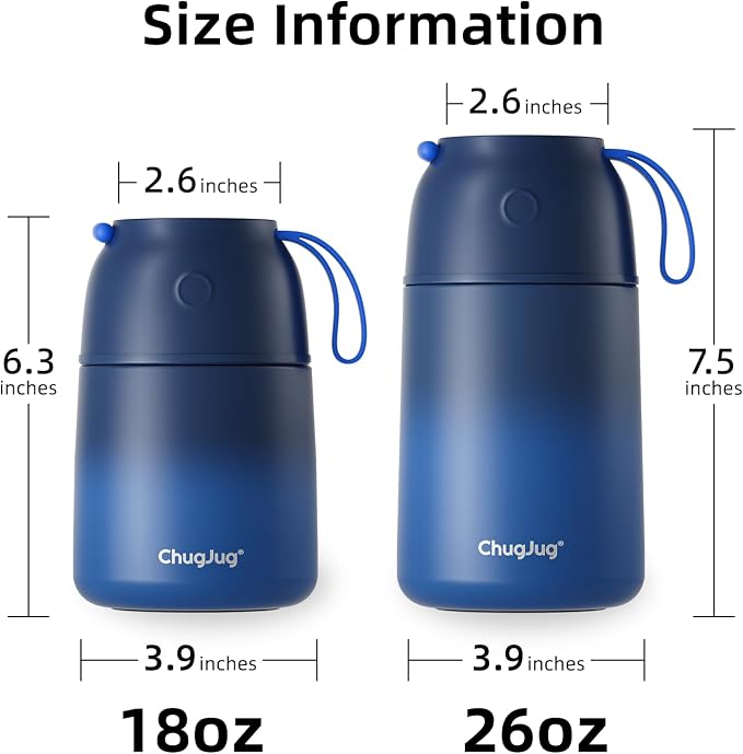 2 Pack Insulated Food Jar Set, 26oz & 18oz Stainless Steel Vacuum Insulated Soup Containers for Hot Food, Leak-Proof Thermal Food Jars with Spoons, Cute Stylish Design for School, Work & Travel (Blue)