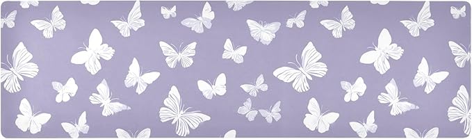 2 in 1 Table Runner Trivet for Hot Pots and Pans Heat Resistant Non Slip Waterproof 39 x 12 Inch Decorative Table Protector for Kitchen Countertop White Butterflies Purple