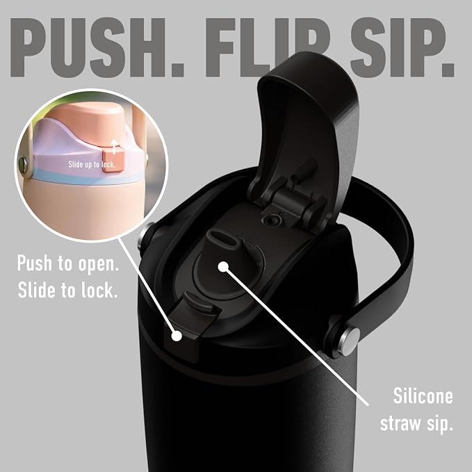 Hydrapeak Roamer 32oz Insulated Water Bottle with Straw Lid w/Lock & Handle, Leakproof Stainless Steel, Rubber Grip Base, Travel and Cupholder Friendly, Keeps Drinks Cold 24 Hours (Black)