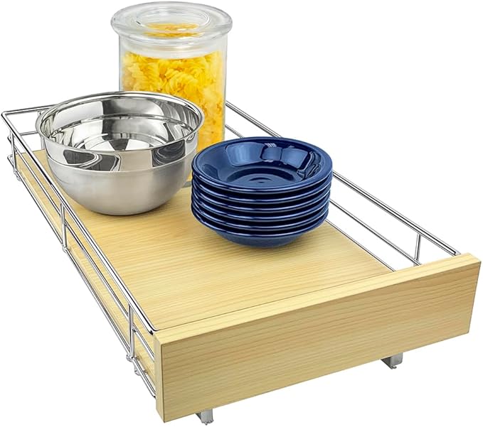 LYNK PROFESSIONAL® SELECT™ Slide Out Cabinet Organizer Pull Out Drawer, 11" x 21" Pull Out Cabinet Organizer – Pull Out Shelves for Kitchen Cabinets – Roll Out - Lifetime Ltd. Warranty, Wood Chrome