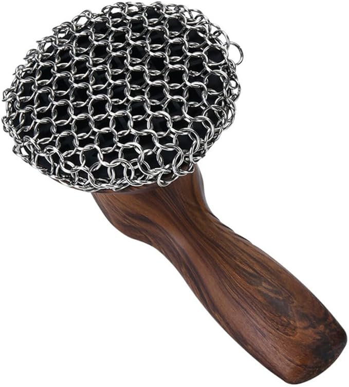 Cast Iron Cleaner, Stainless Steel Cast Iron Scrubber with Silicone Handle, Portable Kitchen Cleaning Brush for Kitchen Pots Pans Sink