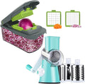Ourokhome Vegetable Chopper Onion Cutter with Container Multifunctional Food Chopper with 2 Blades, Rotary Cheese Grater Hand Crank, Kitchen Shredder Speed Mandolin Slicer Nuts Grinder with Handle