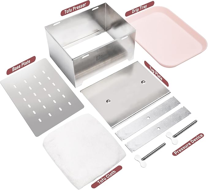 Tofu Press Stainless Steel, Paneer Maker with Tofu Press Cloth and Drip Tray, Improves Tofu Flavor and Texture, for Homemade Tofu, Paneer Press and Cheese Press-Plus Size