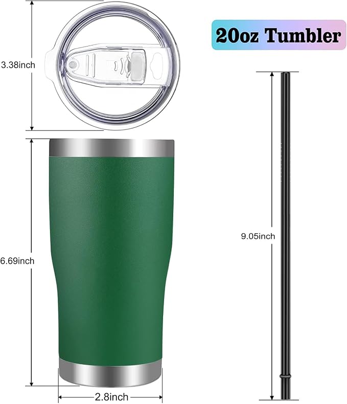 VEGOND 20oz Tumbler Stainless Steel Tumbler Cup with Lid And Straw Vacuum Insulated Double Wall Travel Coffee Mug(Dark Green 6 Pack)