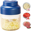Electric Mini Garlic Chopper Set, 2026 New Small Garlic Chopper Mincer, Electric Food Chopper Tool, USB Rechargeable, Wireless Veggie Grinder, for Mashing Onion, Garlic, Chili, Ginger (Blue, 250ml)