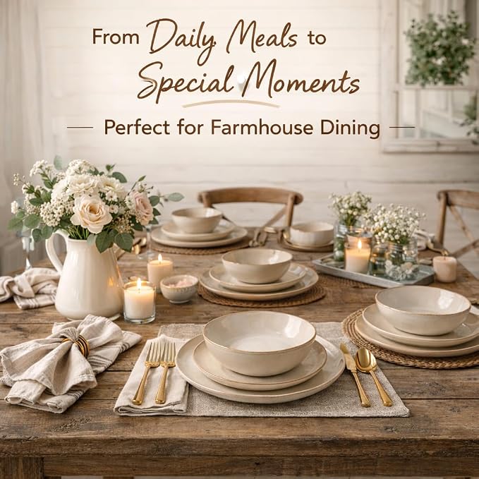 AmorArc Ceramic Dinnerware Sets,Handmade Reactive Glaze Stoneware Plates and Bowls Sets,Highly Scratch Resistant | Dishwasher & Microwave Safe Dishes Set,Service for 8 (24pc)