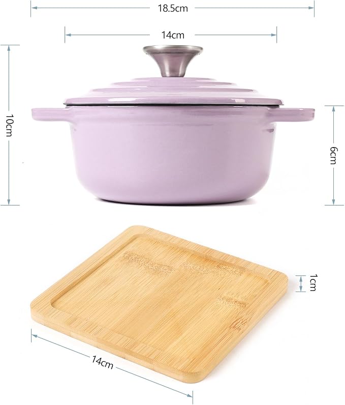 HAWOK Enameled Cast Iron Mini Dutch Oven, Dia5.51inch, 23oz, Set of 2, Purple