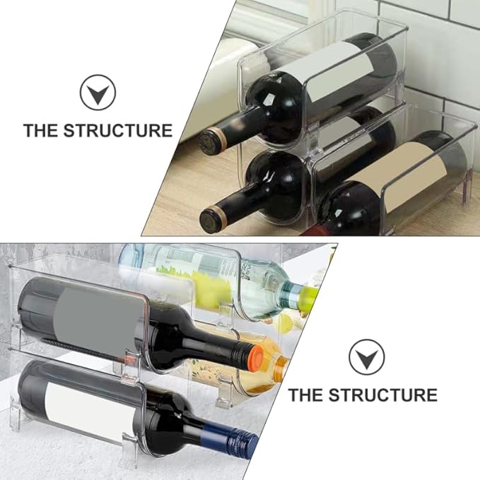 Stackable Drawer Style Wine Rack and Bottle Holder Compact Plastic Organizer for Home Bar Kitchen Refrigerator Space-Saving Storage Solution 2-Pack